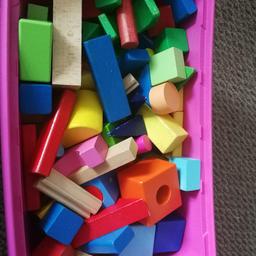 Box of wooden blocks, different colours, shapes, sizes (box not included) collection nw9