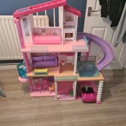 Barbie dream house & car
My daughter now wants sulvanian families and has shown no interest in this for a while.
Comes with the furniture shown,
- missing things, plates, cups, a table and 1 chair and the tv.
Has a slight crack as shown in last picture, this doesnt effect use.
She has also said the car can go with it.
Everything has been wiped down with zoflora, dried and sprayed with detol.
Collection only,
Is still built, so will need big enough car or you take apart