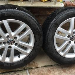 Genuine Volkswagen 16” alloy wheels with two new tyres

Pirelli p7 x2 9mm only 3 weeks old cost £ 130

Bridgestone x2 6 mm tread

Very good condition no air loss

All balanced ready to fit with centre caps

Can deliver local

No air loss no dents damage buckles

205/55/16
