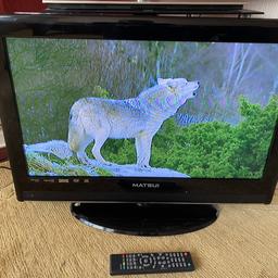 On offer a high quality Matsui 26 inch tv in full working order and ready to use. The tv has a built in DVD player but this is really temperamental so just advertising as tv.
Has built in freeview and new remote control.
Great picture and sound quality.
Has 2 hdmi ports for use with set top box/gaming. 
Collection but can deliver for 75p per mile from WV125HW