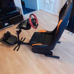 Thrustmaster Ferrari steering wheel and pedal & seat with rig for xbox one.
Bought at xmas for grandson but think he was too young and lost interest.
I'm getting notifications that I've unanswered questions on this item, for some reason I can't see them.
Can you email me please almariemellor@gmail.com. 
sorry about this .
