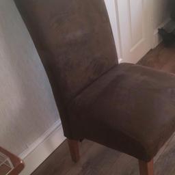 Brown suede type chairs 4 in total £15 each or £50 for 4 good quality and sturdy not cheap purchased from Harvey’s furniture.