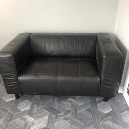 Small 2 seater leather sofa. Showing signs of wear as seen in pics but still usable maybe for a child’s bedroom or the like!