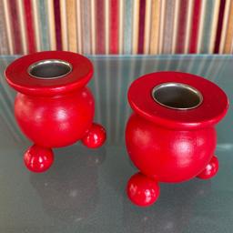 Lovely wooden red candlesticks. Great condition