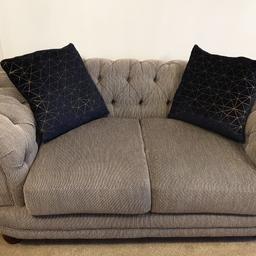 Selling our beautiful chesterfield sofa set  - immaculate condition!

2 Seater and large 1 Seater. £500
 now for the set! Bought for £1500!!

Beautiful set. Gets so many compliments! ❤

🌟Very comfortable and stylish🌟

Grey and White Stitching. Lovely pattern. 

2 seater: L:62 Inches H: 27.5 Inches W: 34 Inches 
1 Seater: L: 47 Inches H: 27.5 Inches W: 34 Inches 

Very good condition! Has been well looked after. Normally have blankets covering the sofa seats.