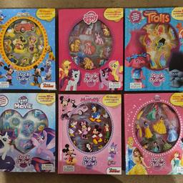 Story books with character suction cups. All in great condition. 50p each.

My little pony the movie
Minnie
Princess
Mickey mouse 
My little pony
Trolls