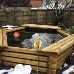 100 gallon raised pond. 1.67m wide 41cm deep. Hexagonal.   Easy to put together. Pump cost £90 and filters to keep clear water.  Less than 12 months old good condition. Collection only.  Cash on collection