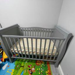 I buy it for my little one but him never want to sleep in it so bed and mattress are never used. I give mattress sheet with it witch is new. Can be dissembled for easy collection. Collection from Long Eaton or i can deliver for free in 5 miles area.  
This cot bed (139*69*85cm) is made mainly from solid pine. It can easily be converted to a junior bed by removing the side rails and dividing the foot end, featuring 3 height adjustable base positions. 
The mattress (120*60 cm)