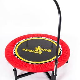 Official Boogie Bounce Adult Mini Fitness Trampoline and T-Bar Handle.

T-Bar handle design. Adjustable for different heights and ages.

With a removable handle and base, and foldable legs, the trampoline is easily stored.