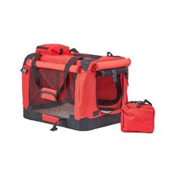 Here we have a brand new pet carrier/bed 
In red foldable for easy storage 
Storage bag attached for treats 
Mesh and flap covers for nervous travelling pets 
Suitable for dog and cats 
Dimensions in photos 
Any questions please ask 
Happy buying