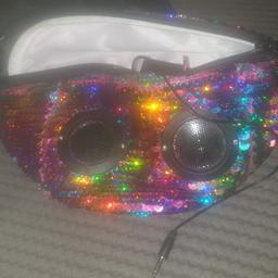 from Claire accessories rainbow sequin design 🌈speakers are through the sunglasses 😎 brought for £20 hardly used small rip (see photo) inside hardly noticeable dosent effect use!