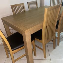 Table size
Width 90 cm
Length 150 cm
Height 75
Includes 6 chairs.
Table is in great condition
Chairs need a good clean and needing some screws tightening.
Table is dismantled.
Pick up is B11
