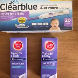 Trying to conceive vitamins x 2 packs. In date until September 21.
Digital ovulation test kits - in date until April 22.

All unopened and in original packaging

Free to collect
£4 for delivery