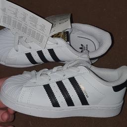 size 9 infant uk adidas superstars girls.
brand new with tags, no box unfortunately never been worn, little girl won't even attempt shes very fussy! haha