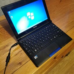Toshiba NB500 10.1" laptop in Blue
Condition is really good barely used
Has Windows 7 Microsoft Office including Word and Powerpoint
Good little laptop for students
This laptop is an older model so is slower than new models hence the price but in full working order
Includes original charger