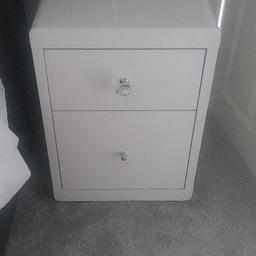 White Gloss Bedside Table. Used but in Excellent Condition. Two Drawers. Pick up only Please.