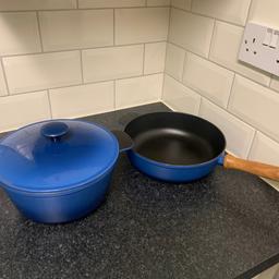 Blue Cast iron set
Been used but has so much life left in it.
There is Saucepan/fry pan and 20cm pot.
Slight crack on the saucepan wood handle, but does not affect use.
Selling as I have now upgraded to le creuset cast iron pots and not enough space for storage.
Grab your self a bargain.

These are heavy, so collection preferable.
But I can post at your cost.