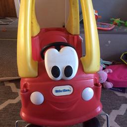 This is a great car. It does need adult supervision, especially outside. This is because it can be tipped.
I have cleaned this up and it has been inside.

 There is a hooter and the wheel does turn the wheels. It is not as safe as the bigger car, but for a 1 or 2 year old, it is fun.

I have checked and it is u l e z compatible (at least for now!)