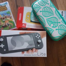 New Nintendo switch lite grey with animal crossing game plus animal crossing carrying case 
all new just took the the console out of the box to take photo 
this month on animal crossing they have launched mario so you can collect all sort from clothes to mushrooms even more fun 
pick up is welcome liverpool 25
or you can pay with paypal 
can post to with hermes 
just ask