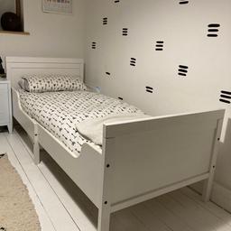 Used but in good condition, IKEA SUNDVIK toddler/junior bed, Ext bed frame with slatted bed base, white80x200 cm, slats included.
MATTRESS NOT INCLUDED!
RRP: £145
Open to reasonable offers.
#Summer21