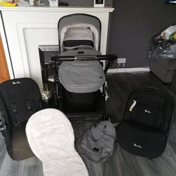 Need gone ASAP

🌟LIMITED EDITION 🌟
Amazing quality for price!!
Full travel system all original no replacements!
Black and grey special edition silver Cross pram in excellent condition.

Includes:
Chasis
Carry cot
Toddler seat
Car seat
Car seat adapters
Rain cover
Bag
Fur liner which can be reversed