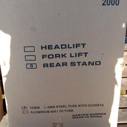2 brand new, never used and still boxed paddock stands. 1 rear stand and 1 fork lift.
Collection only.