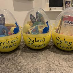 Any name or design can be added to the plastic egg

Filled with treats
