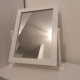 white swinging table top mirror. perfect condition