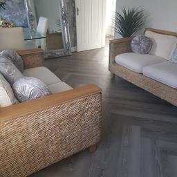 wicker 3 & 2 sofas .. cushions are cream and in good clean condition.. really comfortable sofas any viewings welcome and collection is in huyton l36