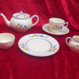 Vintage Adderley tea set. In Crocus pattern. Teapot, 1 x cup & saucer, plate, milk jug & sugar bowl. 
Collection only as don’t have PayPal