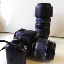 Second Hand Canon EOS 350D Bundle Deal!

| CANON EOS 350D Body
| TAMRON 70-300MM F/4-5.6 LD TELE-MACRO [1:2] LENS 
| Bower Digital super wide 0.42x LENS with 58 adapter to fit on the KIT lens
| CANON kit LENS EFS 18-55mm 

| 3 batteries (unsure if they still work as I dont own a charger anymore and no charger comes with this set.)
|Lowepro camera bag (without partitions)
|Lens cloth
|Tripod mount 
- optional 2GB highspeed Compact Flash memory card

No fungus but some signs of age. Sold as seen