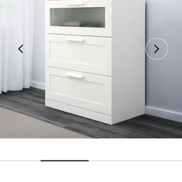 I am selling my white ikea bramnes 3 drawer chest with one frosted glass drawer. it is in good used condition. minimal marks. need gone ASAP. collection only please.
