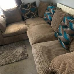 selling a beige sofa with large puff
need to be cleaned 
Collection only