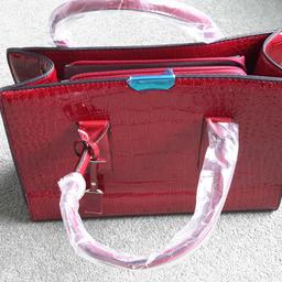 Brand new never used red like crocodile affect bag red purse and a ladies sekonda watch brand new never worn