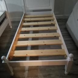 Brand new 2 x single bed frames. Solid wood. White. £100 each. Collection from Stechford. Now reduced to £85 each or both for £150. Need them gone ASAP as need space to replace with bunks beds. These were bought in error and never used, were made to order from pine factory and can't return them. These cost £140 each original price so this would be a bargain to grab. 