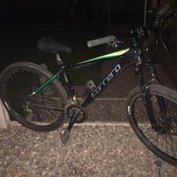 Here I hve my Carrera Vulcan 27.5 inch wheels 
In good condition rides fine all gears work 
Just had brand new tektro back brake has snakeskin tires and mafia seat has no front brake looking for cash offers and maybe swaps