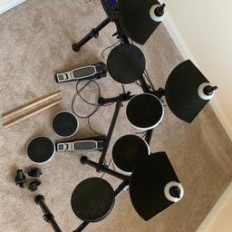 Alesis DM Lite
Highlights
Over 200 Drum & Cymbal Sounds
10 Kits
LED Illuminated Drum & Cymbal Pads
Pre-Assembled Rack
1x Snare, 3x Toms, 1x Hi-Hat, 2x Cymbals
Velocity Sensitive Kick Drum Pedal
Hi-Hat Controller Pedal
1/8" Auxiliary Input for Jamming Along
Includes Cables & Power Supply.
This item is in a good used condition with 2 upgraded drum pads (originals included) and a pair of sticks.
I’m happy to deliver to the local area of SG2.
