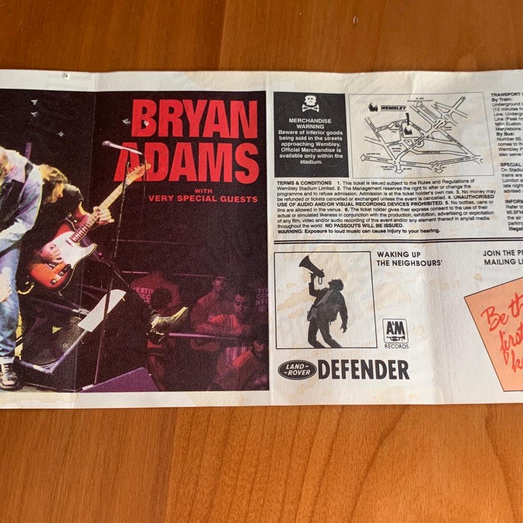 BRYAN ADAMS CONCERT TICKET WEMBLEY 1992 in BS1 Bristol for £8.00 for