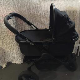 pram and pushchair with foot muff and raincover