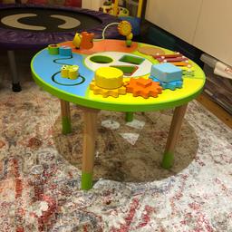 Small compact Activity table small kids. Sturdy and in working condition. Some of the shapes has worn out please see Pics otherwise it’s all fine.