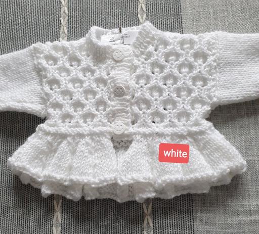 Buy & Sell West Midlands Solihull - Photos for Hand Knitted TC NB BABY FRILL CARDIGAN WHITE
