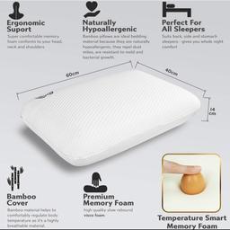 New collection only ✅ PURE MEMORY FOAM PILLOW (Pack Of 2) - Say goodbye to neck pain and enjoy a great night's sleep. Our slow rebound true memory foam pillows are the perfect firmness to support your neck and offer a comfortable sleeping surface that adapts to your body and doesn’t lose its shape.
✅BEST SPINAL ALIGNMENT - Our pure memory foam pillows measuring 60 x 40 x14 cm provides reduced resistance for the heaviest parts of the head, and equally supports the lighter, more sensitive neck are