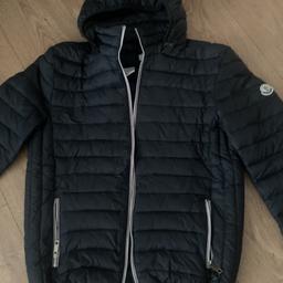 New never worn,Padded navy blue 
size M men suitable for teenager. Moncler badge on arm, 2 zip side pockets. Detachable hood.