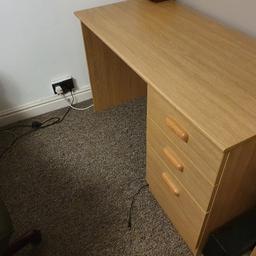 heavy, solid wooden desk for sale due to house move. this desk is in great condition no scratches or marks etc, with 3 drawers. measures 47.5x22inches. buyer to collect FREE FREE FREE NEED GONE. NO MESSERS.
