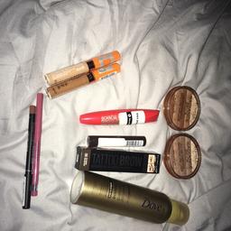 X 2 radiance brick
X2 concealer
X2 lip liners
Mascara
Tattoo brow
Wonderful brow
Dove med-dark tanning mousse
X10 items rrp£100 Take £40 for the lot all brand new and sealed!pickup only from swinton salford area?