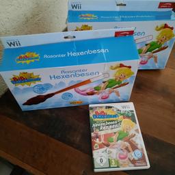 2 Hexenbesen und das passende Wii Spiel Bibi Blocksberg, sehr gut erhalten.
