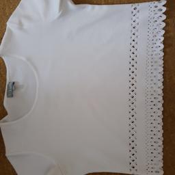 white lazer cut bottom crop top . size large . prob a 12 or small 14 .collect alfreton .