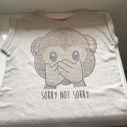 Girls sparkly t-shirt with studded speak no evil emoji on it age 12-13
