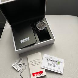 Sporty Certina DS Furious swiss quartz watch for men, complete with with box and paperwork. Few very minor wear and tear marks - on rubber strap and clasp, nothing really on the watch itself, see all pictures.