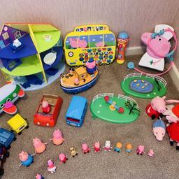 Includes:
House
Aeroplane
Train
Bus
Park
Boat
17 figures
Learning phonics bus
Sing along microphone
Dr play set
X4 teddies
Story book
Peppa pig nightlight

Valued over £180
All fully working, great condition, most items only lightly played with.

From a smoke free home
Collection from Prestwich M25